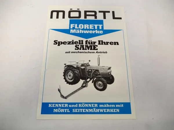Original Prospekt Mörtl Mähwerk Florett an Same Centauro 65