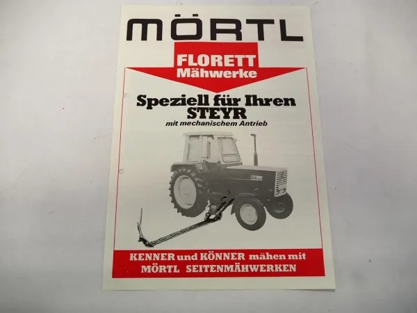 Original Prospekt Mörtl Mähwerk Florett an Steyr 545 Schlepper 1970er Jahre