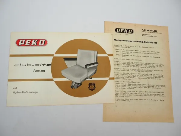 Original Prospekt Montageanleitung Peko Club Sitz 100 für Schlepper 1960/70er J.