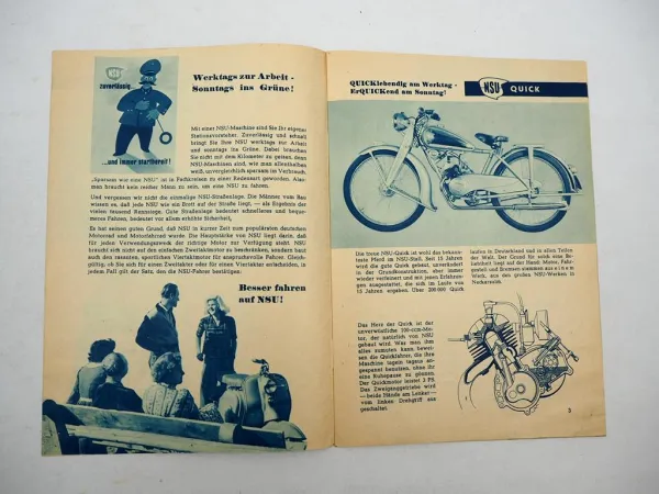 Original Prospekt NSU Quick Fox Consul Lambretta Motorrad 1940/50er Jahre