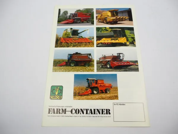 Original Prospekt Oros Maispflücker 4000 an Claas Dominator Mähdrescher 1980/90er