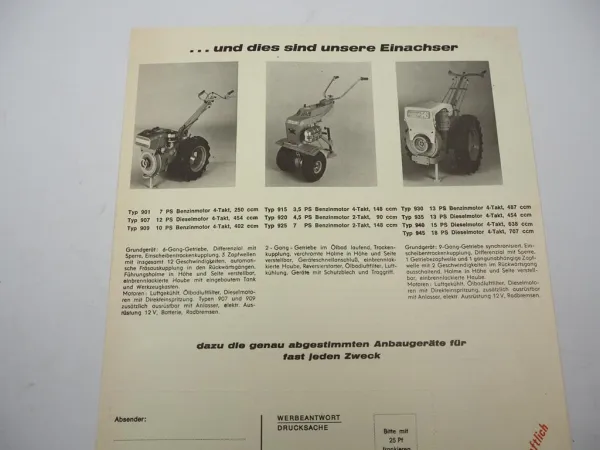 Original Prospekt Pasquali Schmalspur Schlepper + Einachser 1970/80er Jahre