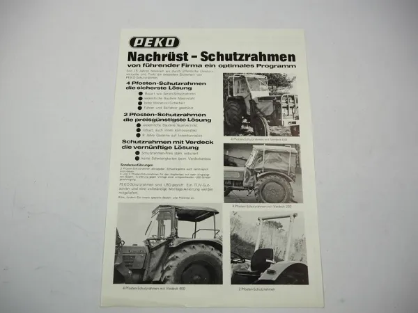 Original Prospekt Peko Nachrüst Schutzrahmen am Fendt MF Deutz Traktor