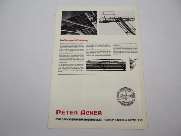 Original Prospekt Peter Acker Ballenförder Anlage Goliath ca. 1970er Jahre