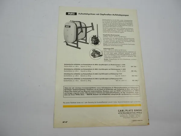 Original Prospekt Platz Pflanzenschutz Aufsattel Spritzen an Schlepper 1960er J.