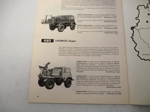 Original Prospekt Platz Spritzgeräte Sprühgeräte Pumpen z.B. an Unimog 1965