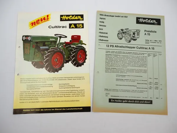 Original Prospekt Preisliste Holder Cultitrac A15 Allradschlepper mit 12 PS 1970