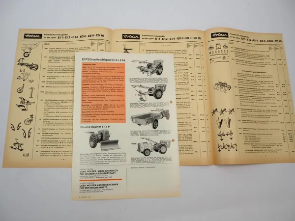 Original Prospekt Preisliste Holder E12 E14 Einachs Schlepper mit 12 PS 1970