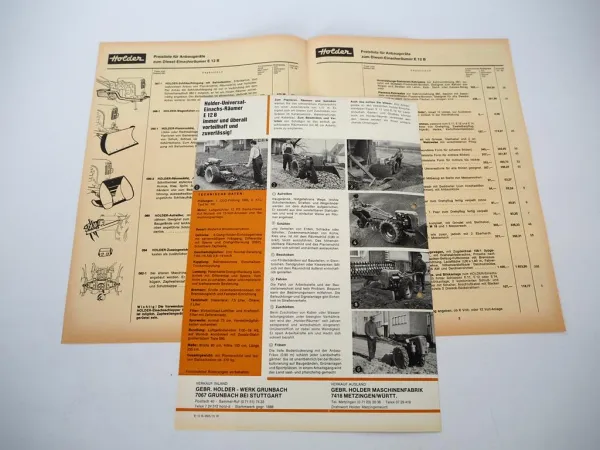 Original Prospekt Preisliste Holder E12B Diesel Einachs Räumer mit 12 PS 1970