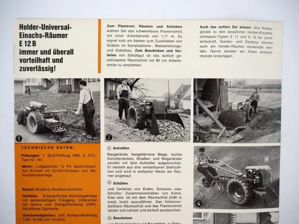 Original Prospekt Preisliste Holder E12B Diesel Einachs Räumer mit 12 PS 1970