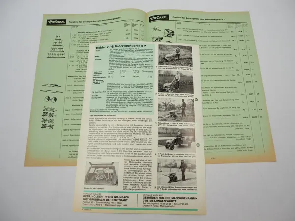 Original Prospekt Preisliste Holder H7 Einachs Mehrzweck Gerät mit 7 PS 1970