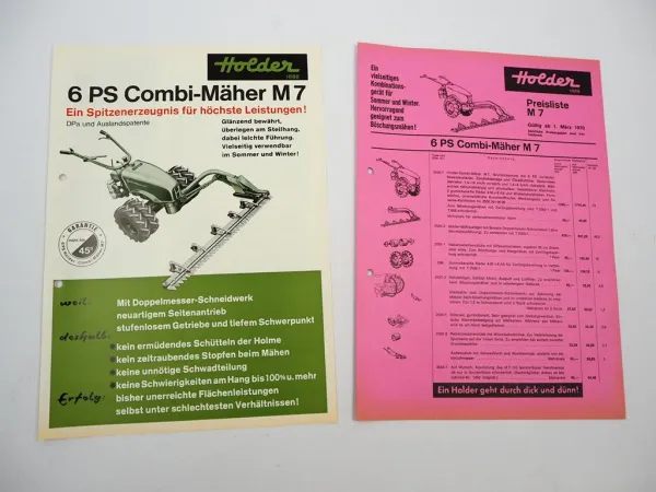 Original Prospekt Preisliste Holder M7 Combi Mäher mit 6 PS 1970