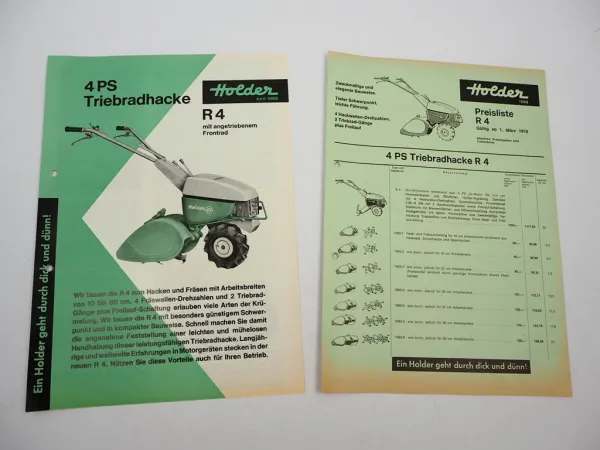 Original Prospekt Preisliste Holder R4 Triebradhacke mit 4 PS 1970