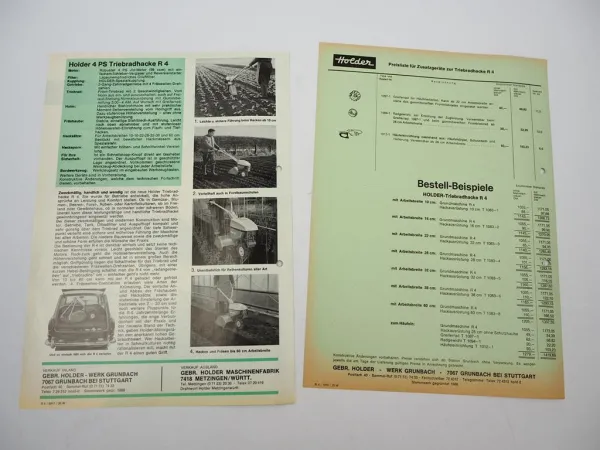 Original Prospekt Preisliste Holder R4 Triebradhacke mit 4 PS 1970