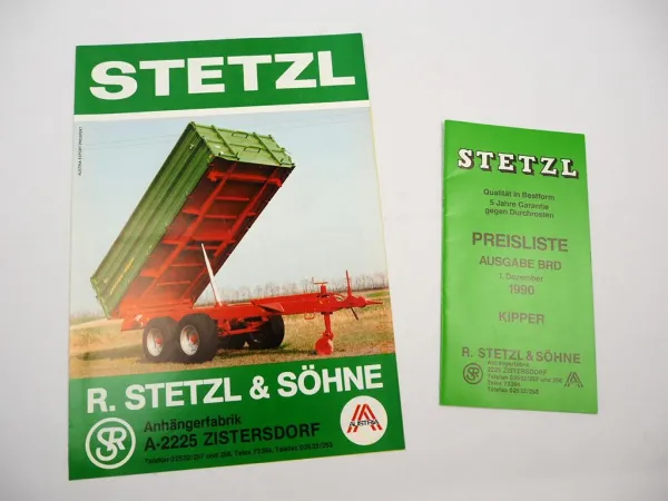 Original Prospekt Preisliste Stetzl EDK TK DK Kippanhänger 1990 Österreich