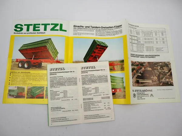 Original Prospekt Preisliste Stetzl EDK TK DK Kippanhänger 1990 Österreich