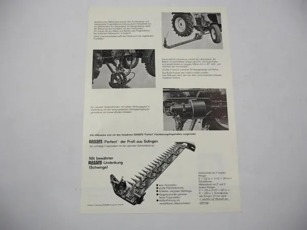 Original Prospekt Rasspe Zwischenachs Mähwerk für 775 780 885 David Brown 1975