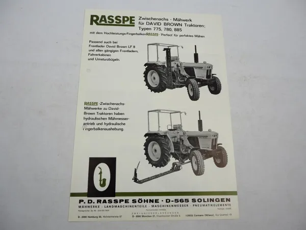 Original Prospekt Rasspe Zwischenachs Mähwerk für David Brown Traktoren 1975