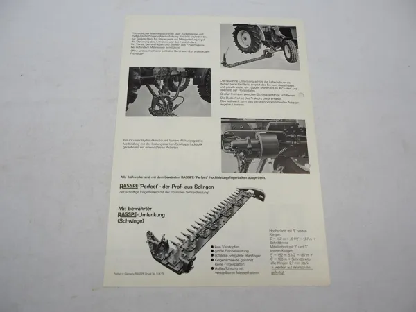 Original Prospekt Rasspe Zwischenachs Mähwerk für David Brown Traktoren 1975