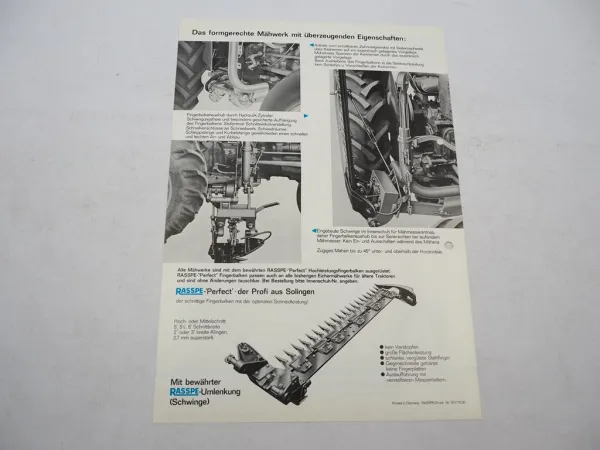 Original Prospekt Rasspe Zwischenachs Mähwerk für Eicher Traktoren 1975