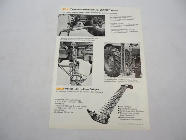 Original Prospekt Rasspe Zwischenachs Mähwerk für Zetor Traktoren 1975