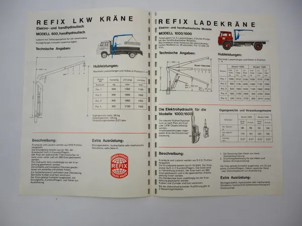 Original Prospekt Refix Hydraulischer Kran Ladekran für LKW
