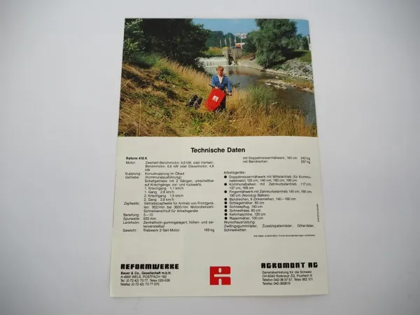 Original Prospekt Reform 416K Motormäher mit technischen Daten 1990er Jahre