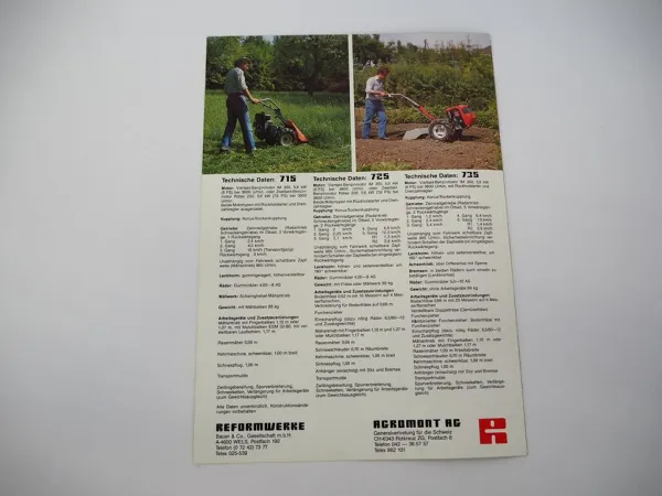 Original Prospekt Reform 715 725 735 Motormäher Einachser 1990er Jahre