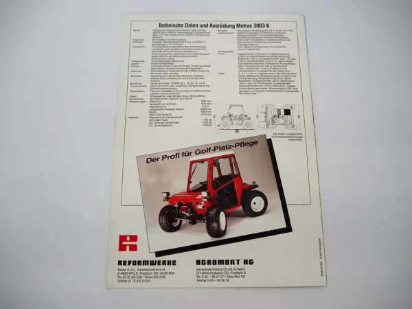 Original Prospekt Reform Metrac 3002K Mäher Golfplatz ca. 1990er Jahre