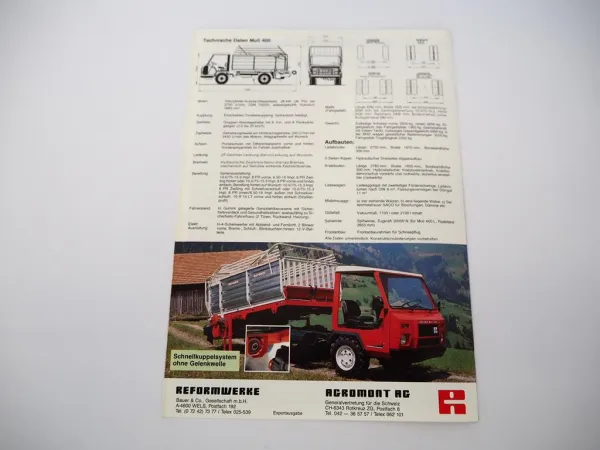 Original Prospekt Reform Muli 400 Transporter Geräteträger 1990er Jahre