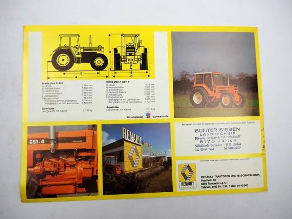 Original Prospekt Renault R 651 651-4 Schlepper 1970er Jahre