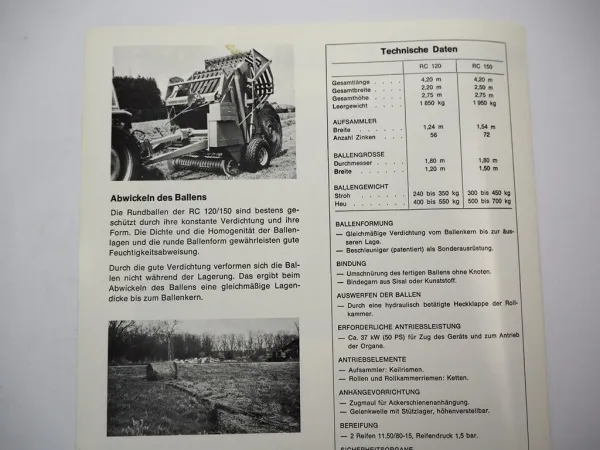 Original Prospekt Rivierre Casalis RC 120 150 Rundballen Presse 1990er Jahre