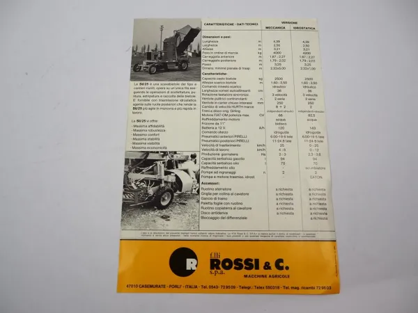 Original Prospekt Rossi & C. SU25 Rübenerntemaschine Italien 1970/80er Jahre