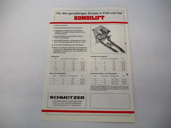 Original Prospekt Schmotzer Frontlader Arbeitsgeräte für Schlepper 1970er Jahre