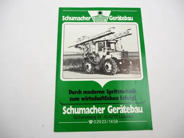 Original Prospekt Schumacher Anbaugeräte Spritzen für Unimog MBtrac 1970er J.