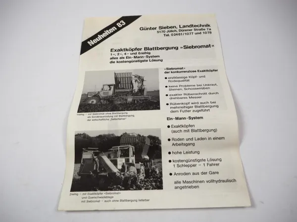 Original Prospekt Sieben Landtechnik Exaktköpfer Blattbergung Siebromat MB trac