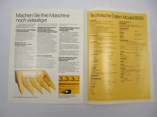 Original Prospekt Sperry New Holland 8050 Mähdrescher 1980er Jahre