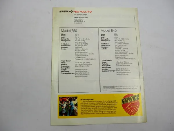 Original Prospekt Sperry New Holland 840 850 Rundballenpresse 1970/80er Jahre