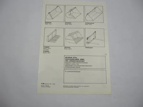 Original Prospekt Stoll Frontlader ALS & Super 1 am Schlüter IHC Schlepper 1975