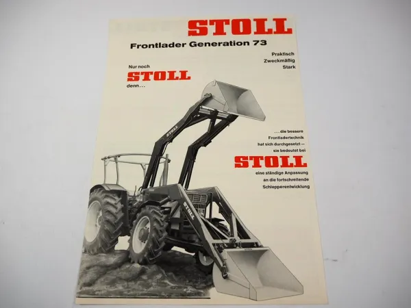 Original Prospekt Stoll Frontlader Generation 73 am IHC Schlepper ca. 1970er J.