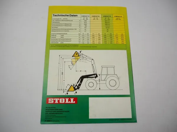 Original Prospekt Stoll Frontlader Kompakt 10 20 30 40 mit Arbeitswerkzeug 1985