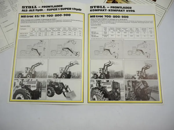 Original Prospekt Stoll Frontlader & MB-trac 800 mit Lieferliste Ausrüstung 1982