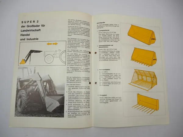 Original Prospekt Stoll Frontlader Super 2 an z.B. Schlüter Schlepper 1975