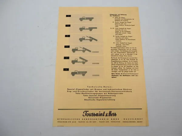Original Prospekt Teha Toussaint & Hess Gleitkipper auf Borgward B4500 ca. 1955