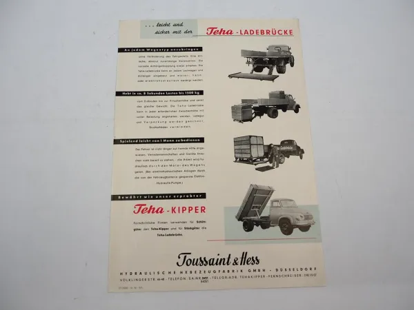 Original Prospekt Teha Toussaint & Hess Ladebrücke für LKW 1956