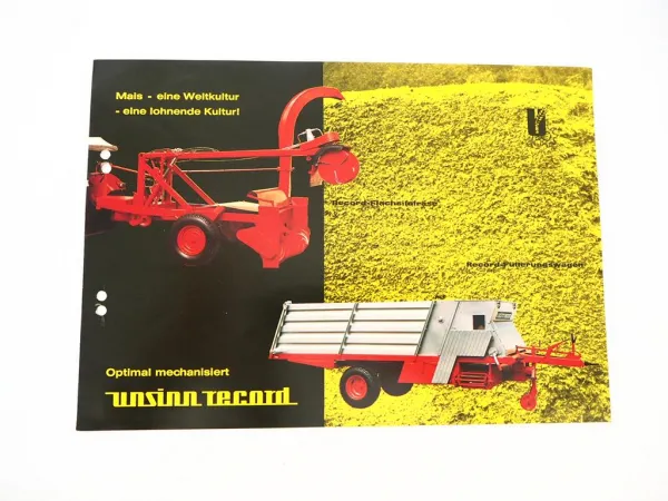 Original Prospekt Unsinn Record Flachsilofräse Fütterungswagen 1970er Jahre