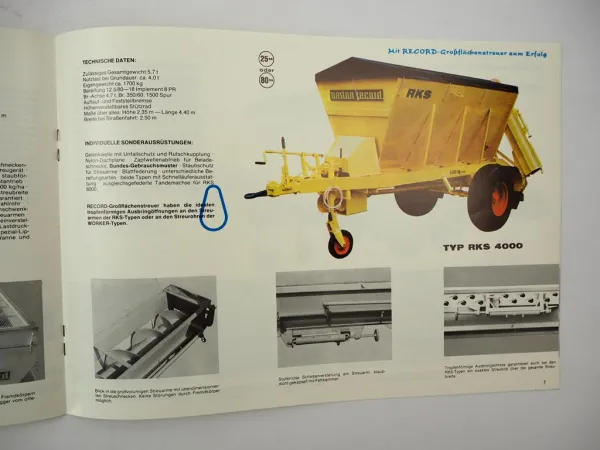 Original Prospekt Unsinn Record Kalk & Düngertechnik für Traktor Unimog 1970er