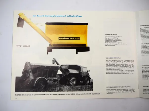 Original Prospekt Unsinn Record Kalk & Düngertechnik für Traktor Unimog 1970er