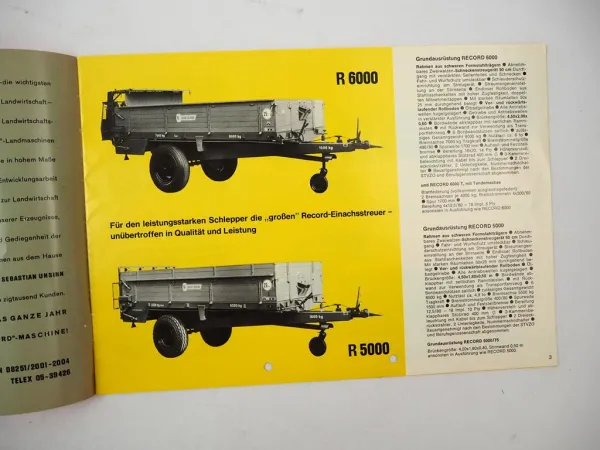 Original Prospekt Unsinn Record R RG Stalldungstreuer am Traktor & Unimog 1970er