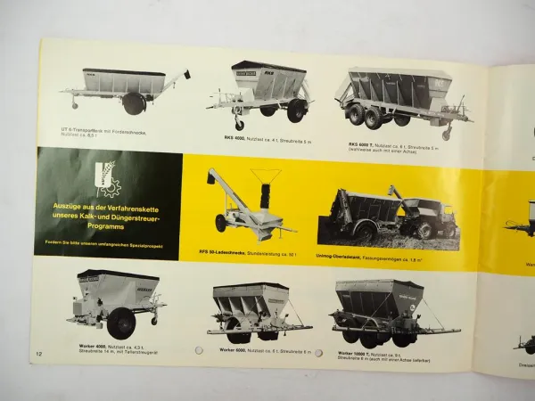 Original Prospekt Unsinn Record R RG Stalldungstreuer am Traktor & Unimog 1970er